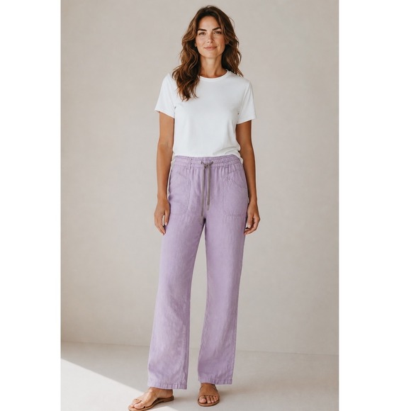 Athleta Pants - Athleta Lavender 100% Linen Cargo Pants Purple Straight Leg Womens 10 Utility